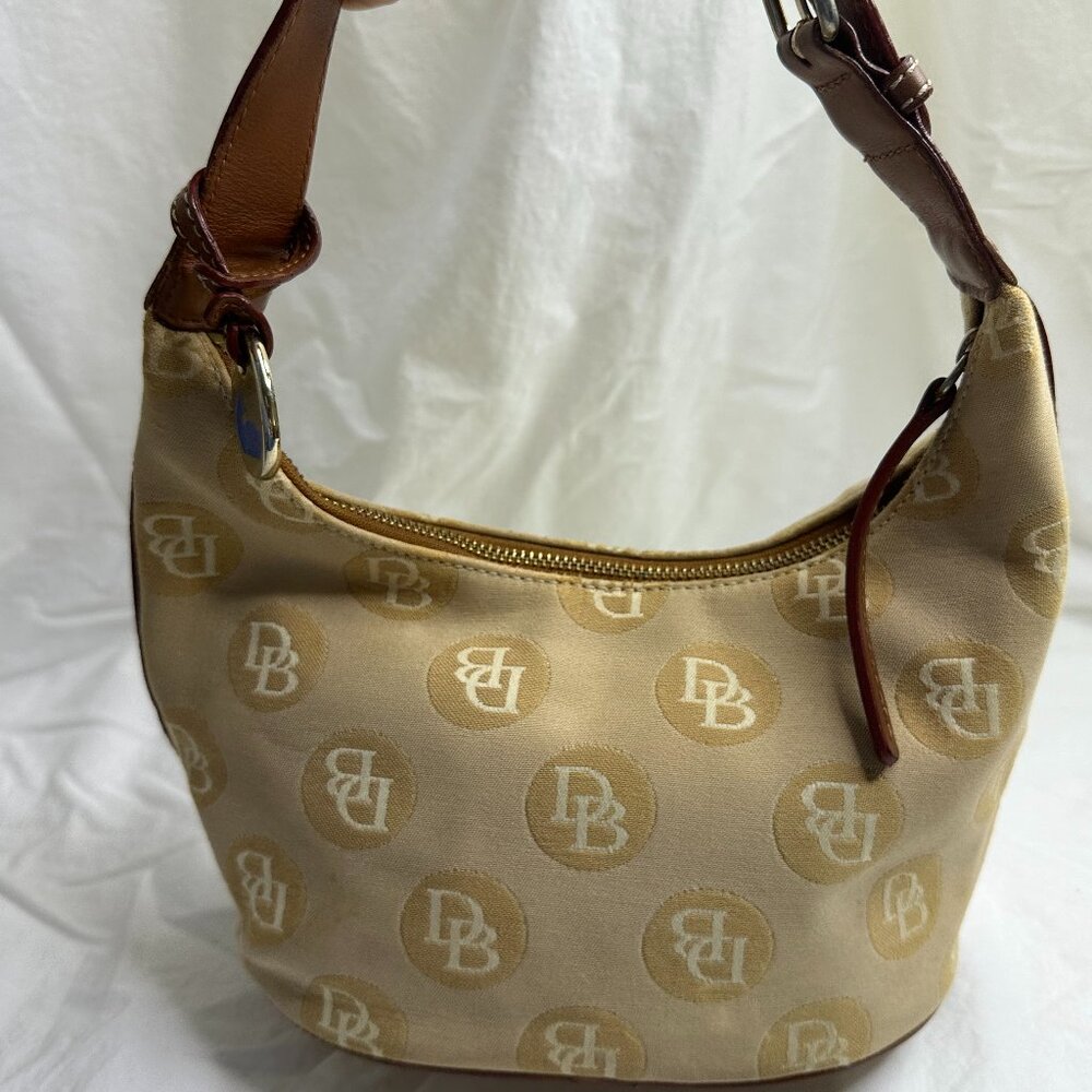 VTG Dooney & Bourke Mini Bucket Bag Tan Beige DB Logo Purse Duck Fob